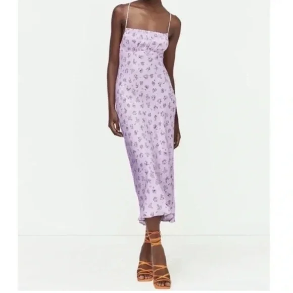 Zara Floral Lavender Satin Maxi Dress - Picture 4 of 7